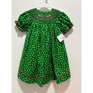 Silly Goose Girls Green Polka Dot Smocked Candy Cane Dress 18M Fall Winter